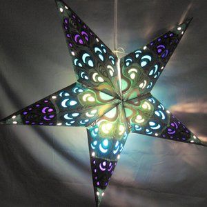 Star Peacock, Gold, Green Light Lantern, Paper Folding Lamp, Power Cord Included
